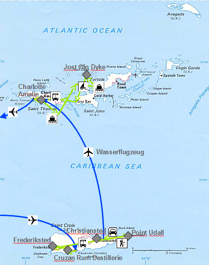 Karte meiner Reise durch die Virgin Islands