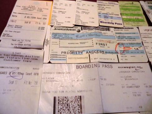 Die gesammelten Bordkarten meiner Flüge im Jahr 2012 - Teil 1