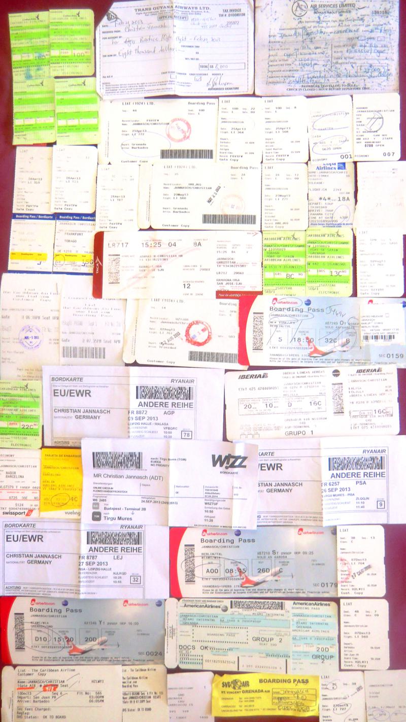 Die gesammelten Bordkarte von all meinen Flügen im Jahr 2013