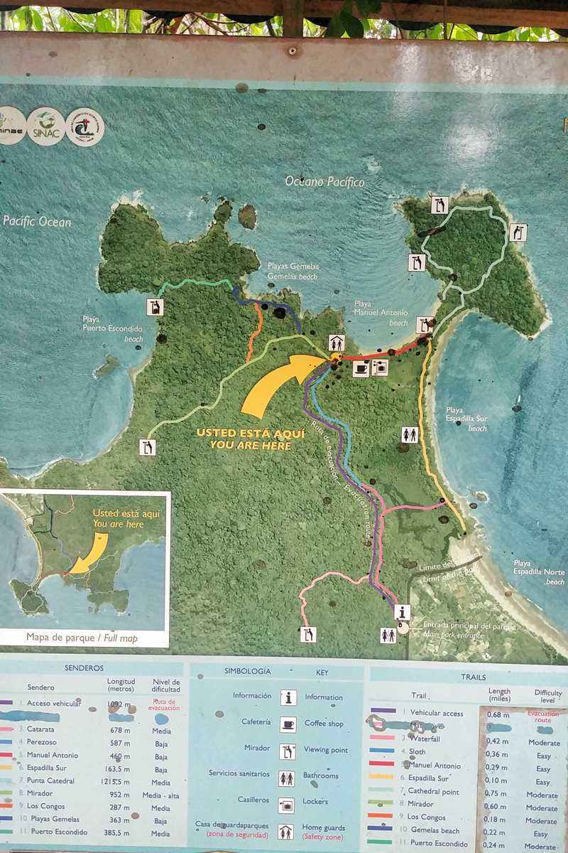 Eine Karte des Manuel Antonio Nationalpark in Costa Rica
