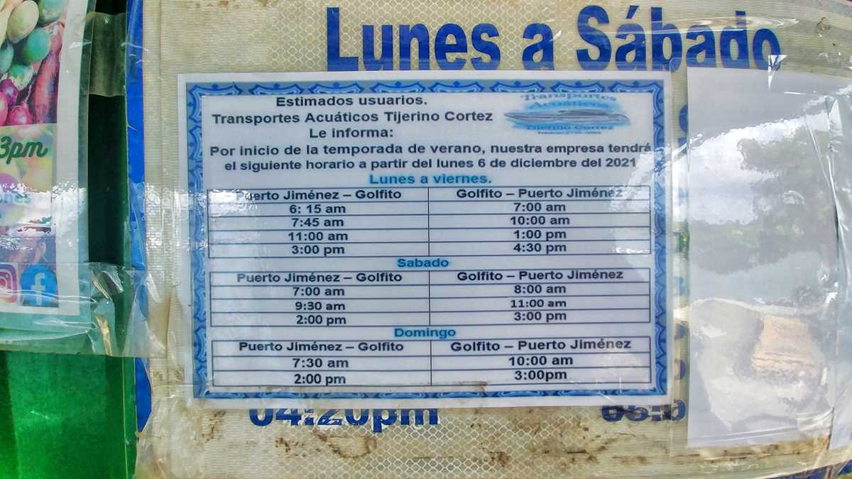 Fahrplan der Fähre zwischen Puerto Jimenez und Golfito