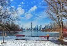 Blick auf die Skyline von Toronto von Ward Island