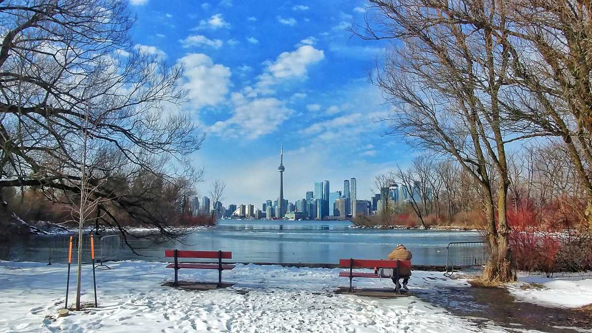 Blick auf die Skyline von Toronto von Ward Island