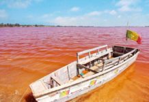 Der Lac Rosé nahe Dakar, ein rosa See als Top-Sehenswürdigkeit im Senegal